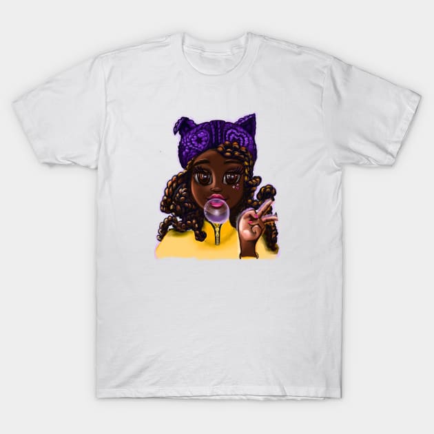 Cute black girl with cat ears - African American anime game character T-Shirt by Artonmytee